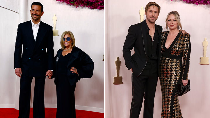Ryan Gosling and Bradley Cooper arrive on Oscars red carpet with family