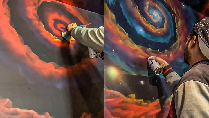 Stunning timelapse shows artist transforming game room into cosmic masterpiece