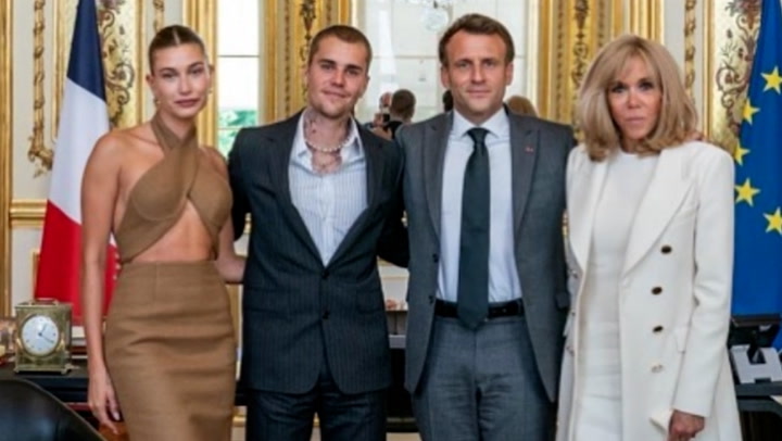 Justin Bieber and Hailey Baldwin meet French President Emmanuel Macron