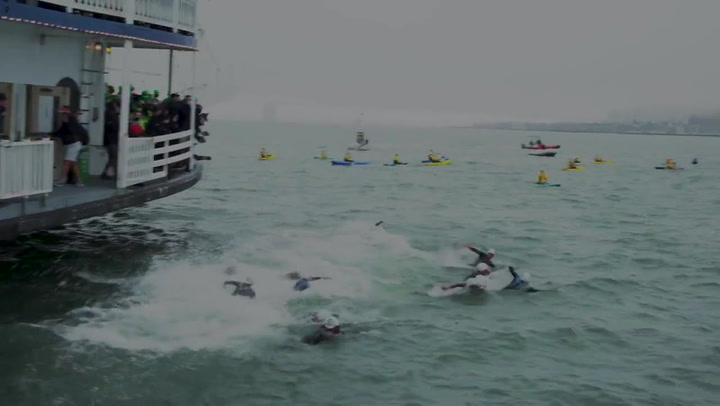 Athletes brave icy cold water in San Francisco’s grueling Escape From Alcatraz triathlon