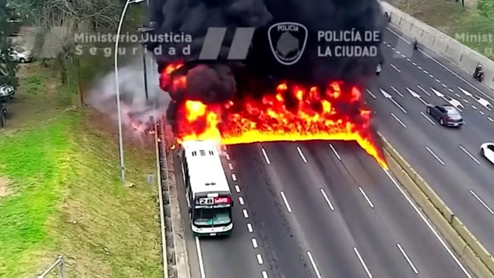 Passengers run for their lives after bus catches fire in Argentina