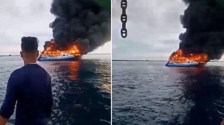 Ferry catches fire with passengers onboard off the Philippines coast