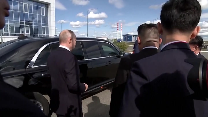 Kim Jong-un tests out Putin’s limousine during historic meeting