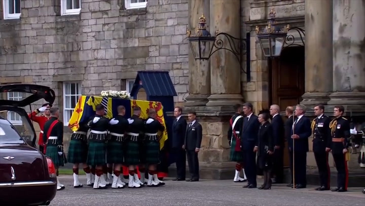 Queen Elizabeth II's coffin moved inside the Palace of Holyrood House in Edinburgh