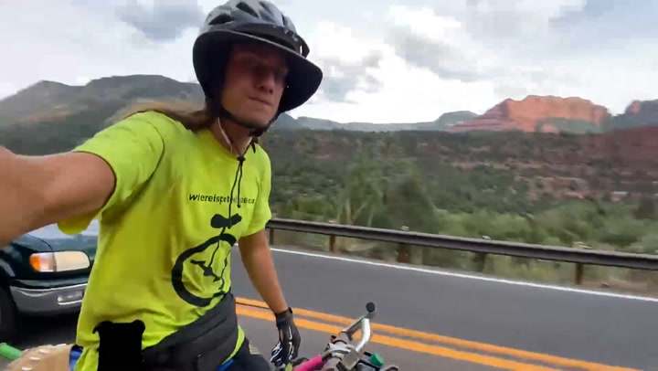 Unicyclist who learned to walk again after accident rides across US for charity