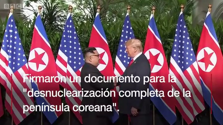 El histórico momento en que Donald Trump y Kim Jong-un se encontraron en Singapur - Fuente: BBC