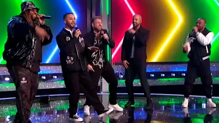 Sam Thompson performs live with JLS on Saturday Night Takeaway