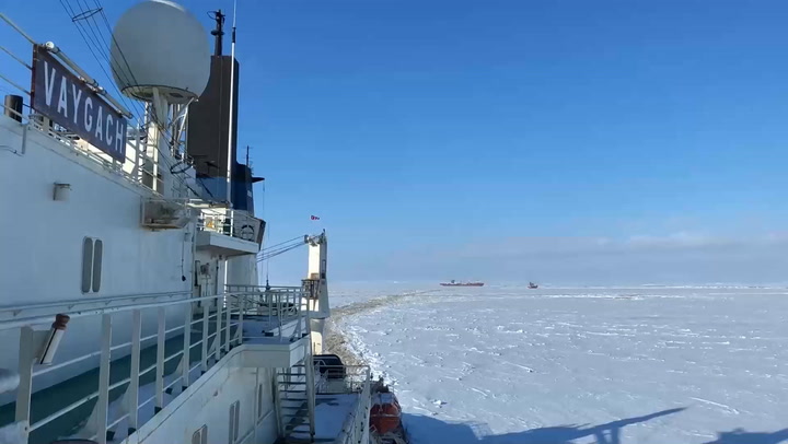 Timelapse videos show sheer power of ice-breaking ships moving through Arctic waters