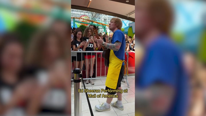 Ed Sheeran performs at Mall of America after working shift at Lego store