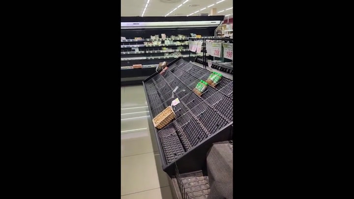 Empty Shelves At Supermarkets As Typhoon Khanun Returns To Okinawa, Amami Regions, Japan