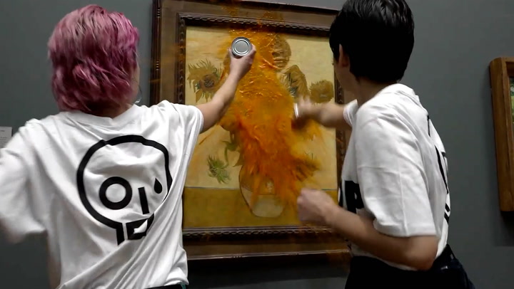 Just Stop Oil protestors throw soup over Vincent Van Gogh masterpiece in National Gallery