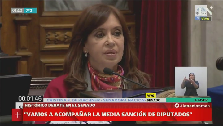 Cristina Kirchner: 'Nunca es gratis oponerse o trabajar contra el status quo. Voto por la vida'