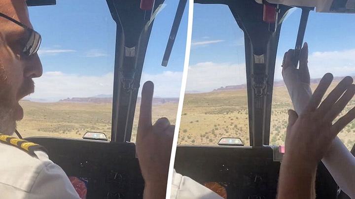 Angry pilot shouts at tourist for grabbing helicopter controls over Grand Canyon