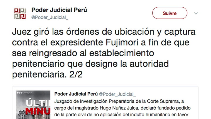 Juez anula indulto a expresidente peruano Fujimori - Fuente: AFP