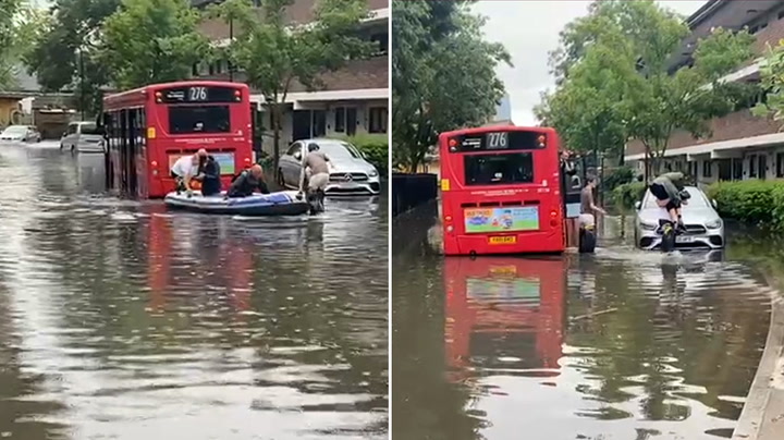 Passengers rescued from stranded bus by hero residents on inflatable boat
