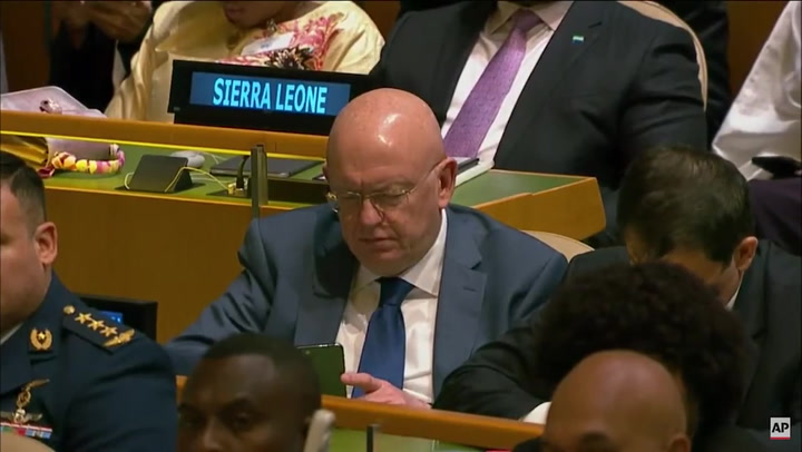 Russia's UN ambassador plays on phone as Zelensky and Biden address Assembly