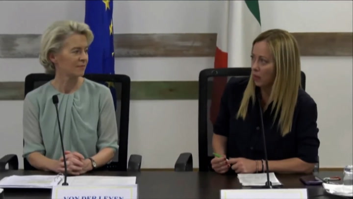 Giorgia Meloni welcomes Ursula von der Leyen in Lampedusa after appeal over migrants crisis