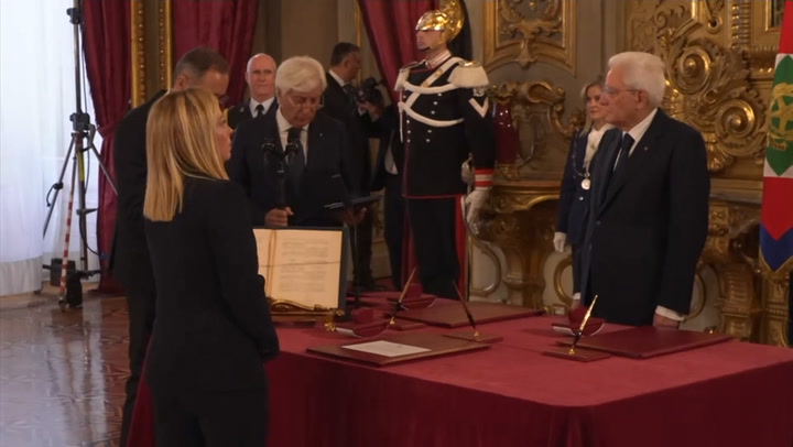 Giorgia Meloni sworn in as Italy’s first female PM and first far-right leader since WW2