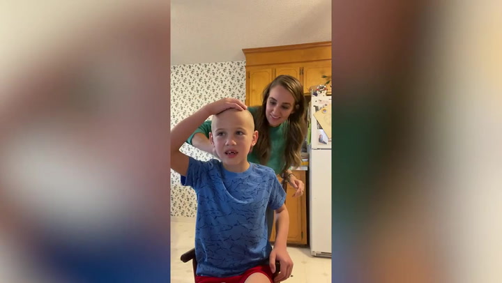Son Battles Tears To Shave Head In Solidarity With Cancer Suffering Stepdad