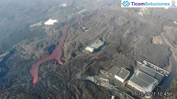 Aerial footage reveals hardened lava across La Palma