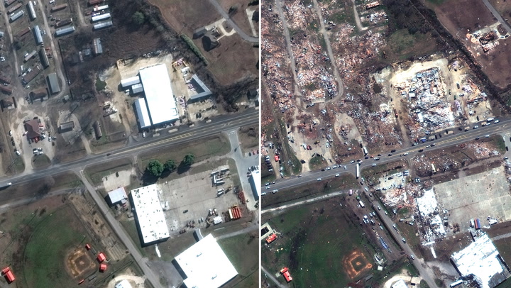 Satellite images show scale of destruction in Mississippi before and after tornado
