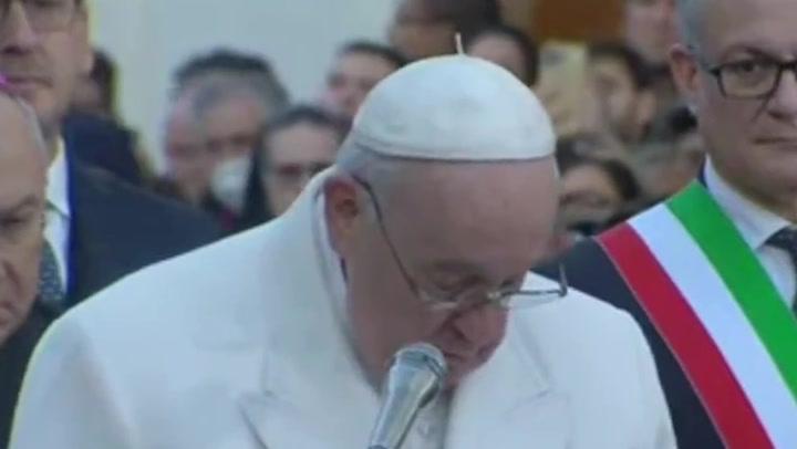 Pope Francis cries for Ukraine war victims during address in Rome