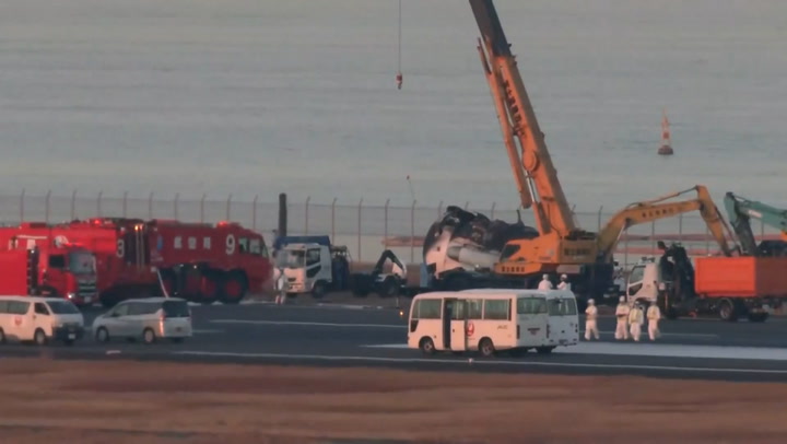 Japan Airlines wreckage continues to be removed from runway