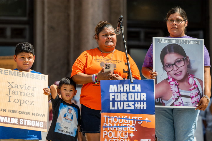 Families of Uvalde, Santa Fe shooting victims call for Abbott to raise AR-15 purchase age