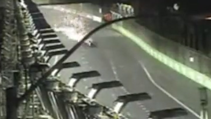 CCTV shows sparks flying as Sainz hits drain cover on F1's Las Vegas circuit