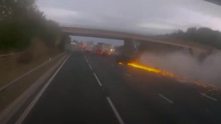 Video captures moment drink driver causes fiery motorway crash