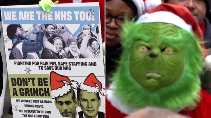 Grinch delivers card to Health Secretary on behalf of striking NHS staff