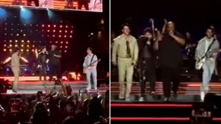 Jonas Brothers bodyguard 'Big Rob' reunites with band on stage to perform song