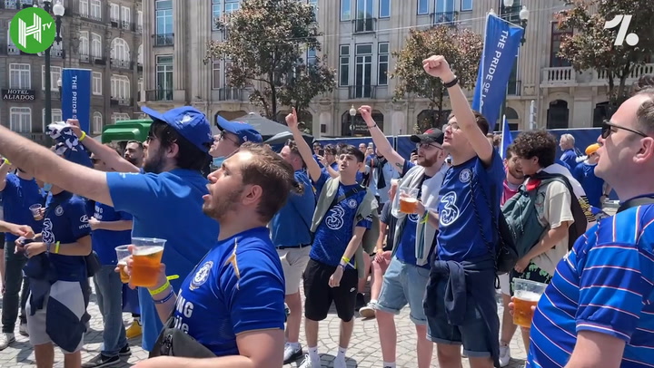 Manchester City and Chelsea fans sing in the streets of Portugal ahead of UCL final
