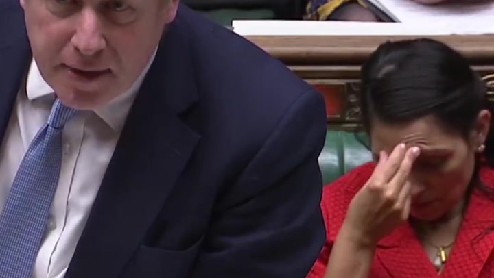 Priti Patel appears increasingly uncomfortable during Boris Johnson's partygate statement