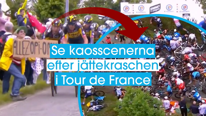 Se kaosscenerna efter jättekraschen i Tour de France