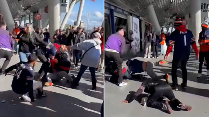 Chicago Bears fans brawl outside stadium in latest ugly display from NFL spectators.mp4