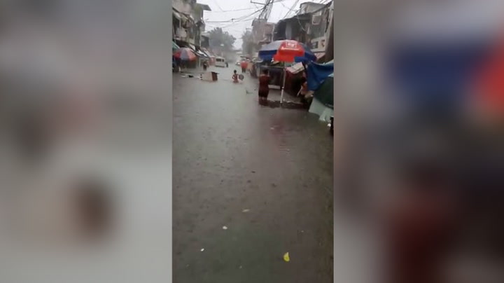 Food market washed away by monsoon flooding in the Philippines