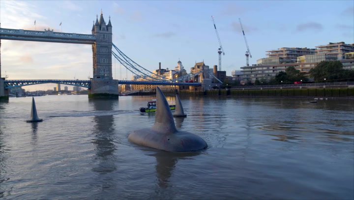 Huge shark fins filmed floating in River Thames in movie stunt
