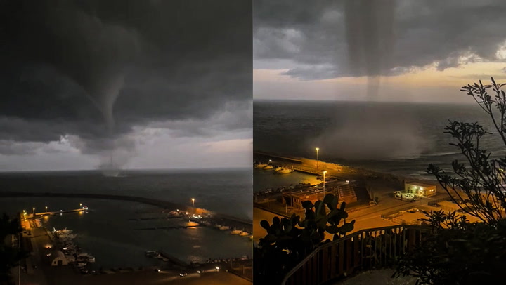 Colossal waterspout hits land on coast of Sicily