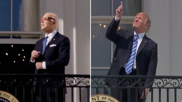Biden mocks Trump by staring at solar eclipse with safety glasses on