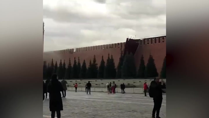 Scaffolding falls off Kremlin wall after gust of strong wind