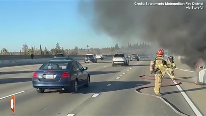 Tesla Engulfed in Flames After Battery 