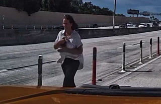 Una mujer corta la autopista para salvar a una zarigüeya