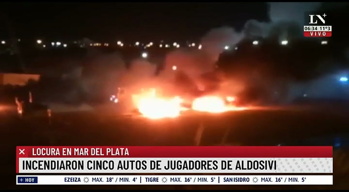 Incendiaron cinco autos de jugadores de Aldosivi