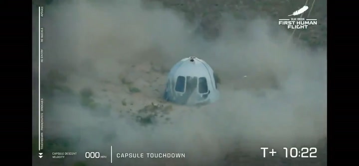 New Shepard: el momento del aterrizaje de la cápsula con cuatro tripulantes