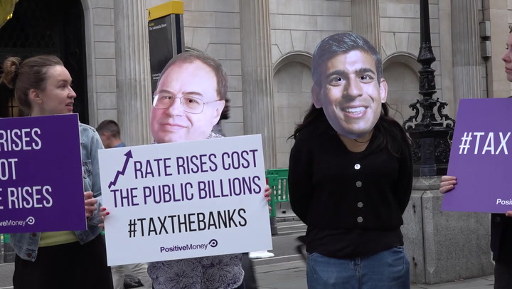 Protesters gather outside Bank of England as interest rates rise for 14th time in a row
