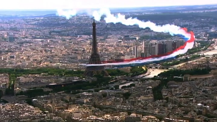 France celebrate Olympic handover with stunning Paris flyby
