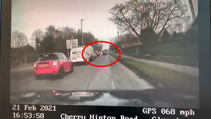 Shocking CCTV shows driver narrowly miss cyclists in high-speed chase 