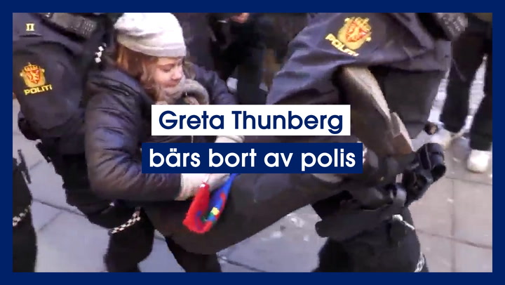 Greta Thunberg bärs bort av polis
