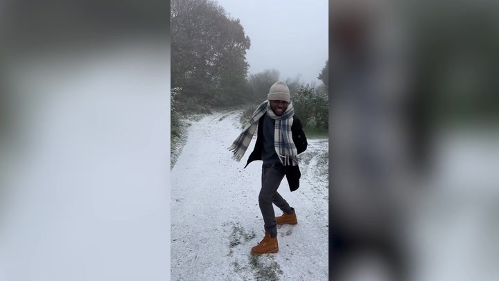 Heartwarming moment chef sees snow for first time after moving to UK